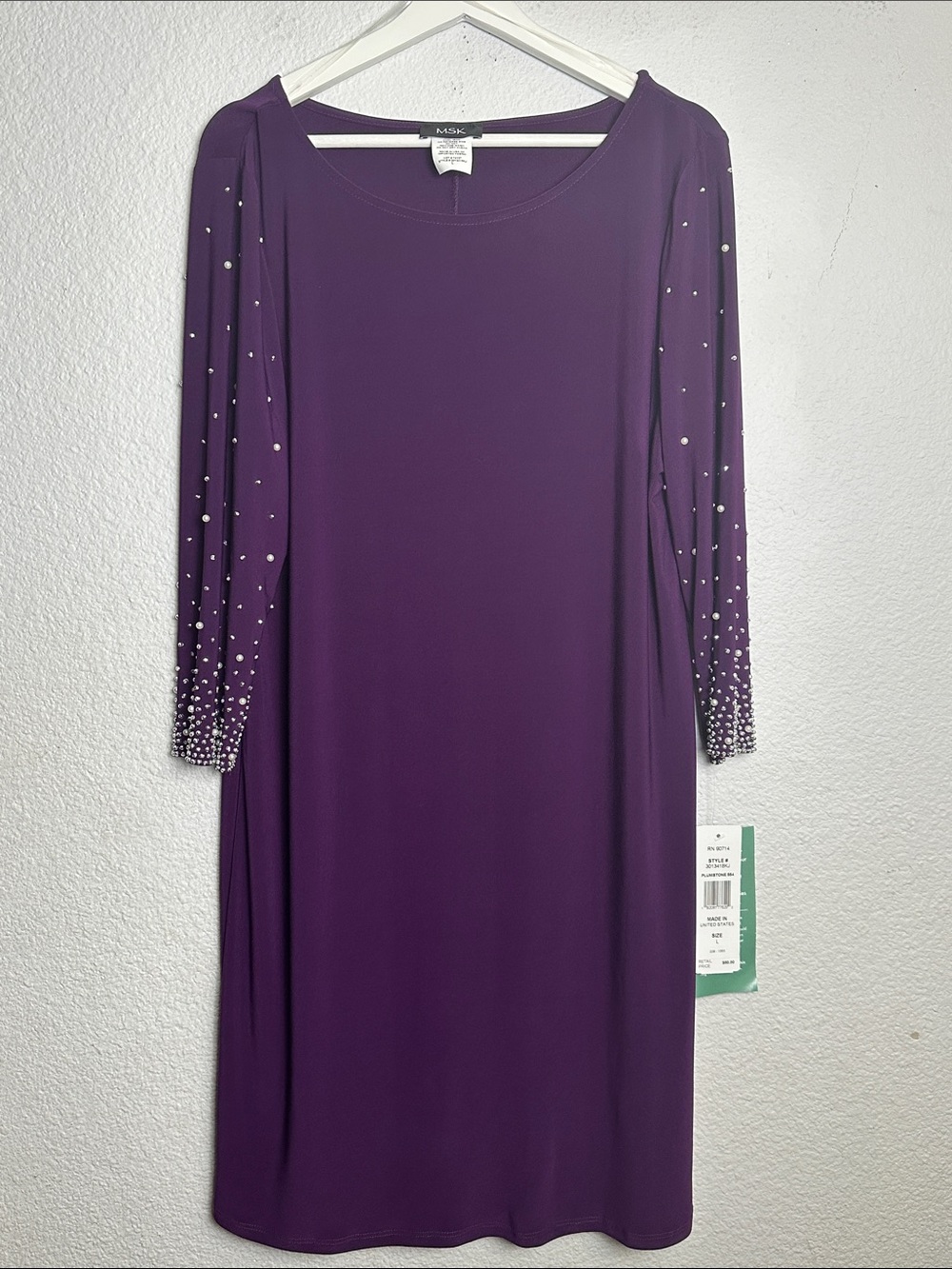 NEW MSK Purple Embellished Sleeve Dress Womens Large